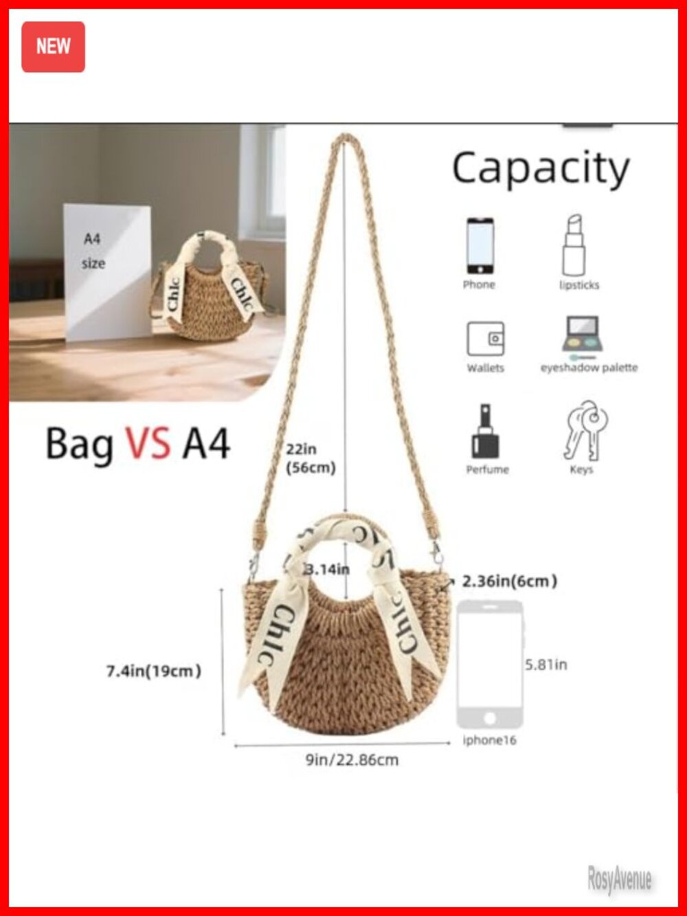 Handwoven Paper Rope Crossbody Bag with Top Handle - Picture 4 of 6